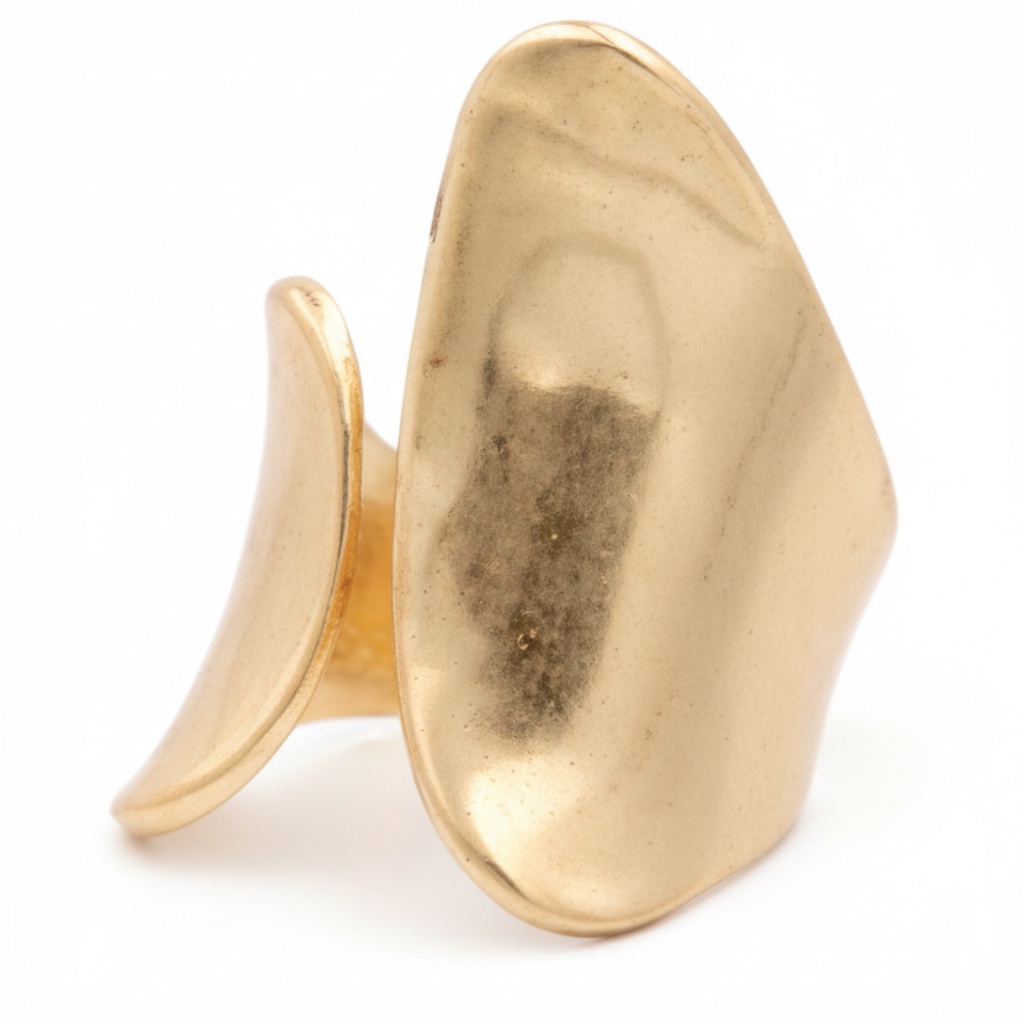 Womens Stainless Steel Hammered Worn Gold Ring Size 7